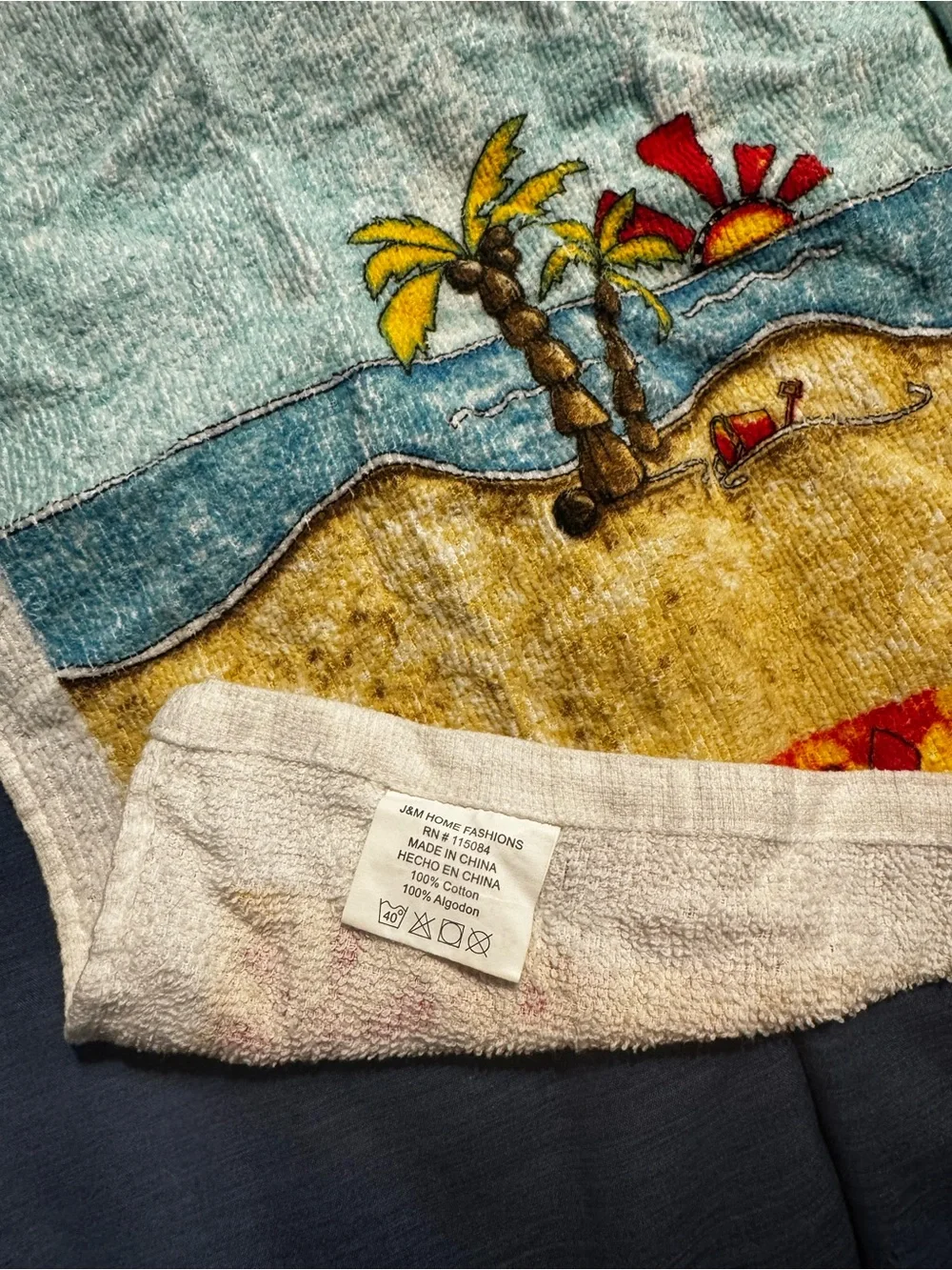 Beach Palm Print Cotton Hand Towel Set - Yellow & Blue